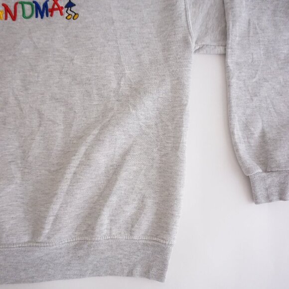 Vintage '90s Jerzees Grandmacore Embroidered Kids Gray Cotton Crewneck Sweater L - Picture 5 of 10